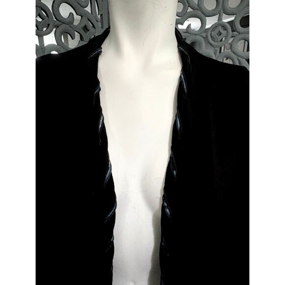 CHICO'S Travelers Open Front Cardigan-Slinky Black Knit w/Blue Ribbon-L/S Size 3 - Picture 5 of 7